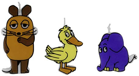 Dr. Oetker 3D Motiv-Kerzen Maus und ihre Freunde DieMaus, farbige Geburtstagskerzen, Farbkerzen für Torten, hochwertige Kuchenkerzen (Farbe: Orange, Gelb, Blau), Menge 1 x 3 Stück