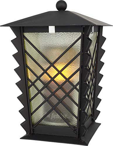Grablaterne Stahl mit Gittern und grünem Glas inkl. LED-Kerze 21 cm (Schwarz)