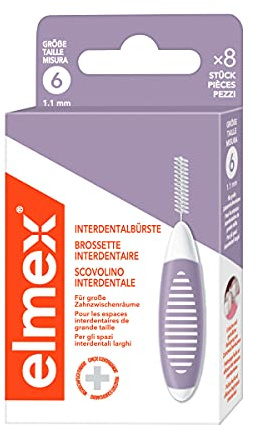 elmex Interdentalbürste lila (Größe 6, 1,1mm), 1 x 8 Stück - Interdentalbürsten für die Reinigung großer Zahnzwischenräume