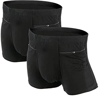 LUEXBOX 2er-Pack Herren-Unterwäsche mit zwei Taschen, Reise-Boxershorts mit versteckten Taschen