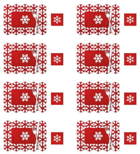 Tovaglietta di Natale Hillylolly Tovagliette di Natale, Tovagliette Natalizie Rosse, Tovaglietta Natalizia e Sottobicchiere, Set Tovagliette Natalizie, 8 Tovagliette-40x30cm, 8 Sottobicchieri-10x10cm