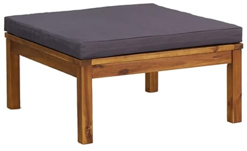 vidaXL Akazienholz Massiv Fußhocker mit Dunkelgrauem Kissen Gartenhocker Sitzhocker Fußbank Hocker Gartenmöbel Holzhocker Outdoor Terrasse