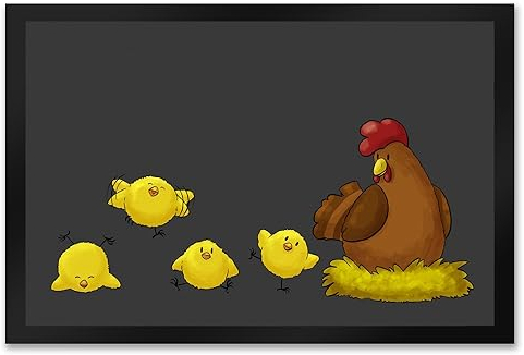 speecheese Huhn im Nest mit Küken Fußmatte XXL in 50x75 cm als schöne Frühlings- oder Osterdekoration für Haus und Terrasse oder den Hühnerstall