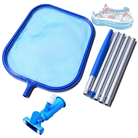 SRHIMEOS Pool kescher mit einstellbar Teleskopstange, Schwimmbad Kescher Skimmer Netz, Poolkescher Set Poolkescher Bodenkescher für Spas, Schwimmbad, Whirlpools, Aquarium