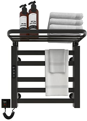Portasciugamani Elettrico, 500x500mm Radiatore da Bagno Elettrico, Radiatore Scaldasalviette, Scaldasalviette, Elettrico Portasciugamani, riscaldamento in fibra di carbonio, antracite-Black Left