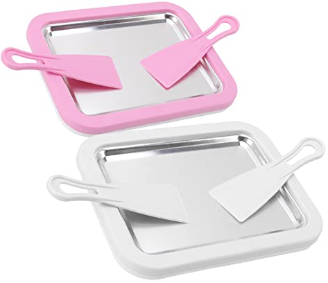 TOPINCN Ice Cream Roller Plate DIY Handcraft Non Plug in Required Large Size Stainless Steel Rolled Ice Cream Maker with Plastic Shovel(White)