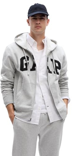 GAP Felpa da uomo con cappuccio e cerniera intera con logo Heritage, Grigio erica chiaro., Medium