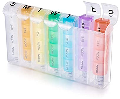 LICHENGTAI Portapillole Settimanale 28 Scomparti Contenitore per Pillole Giornaliero Organizer per Scatole Medicinali Porta Pillole Tascabile da Viaggio per La Vitamine Quotidiane, Pillole