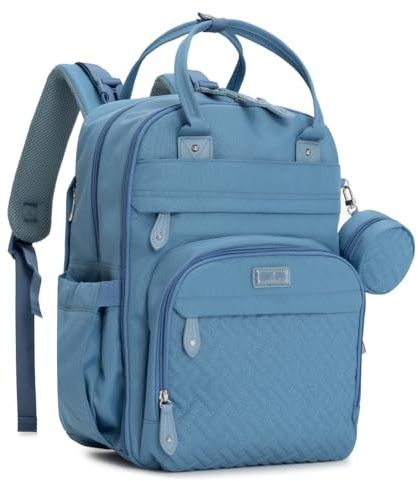 BabbleRoo Baby Changing Bag Backpack, Nappy Changing Back Pack Diaper Bags with Changing Mat & Pacifier Holder for Mom & Dad (Light Blue)