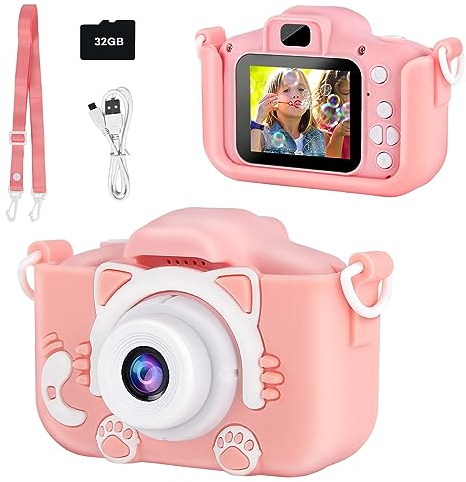 Kids Digital Camera - 1080P HD Selfie Camera for Girls & Boys, 3-12 Years Old, with 32GB SD Card & Silicone Case