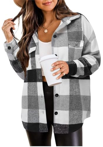 Zeagoo Dam rutig långärmad flanellskjorta med knappar övergångsjacka, XS-XXL, Grå/vit, M
