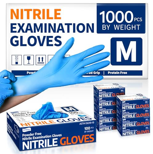 Supmedic Nitrile Exam Glove, 3.5 mil Disposable Medical Gloves Powder-Free Latex-Free, Case of 1000 pcs (Blue) (Medium)