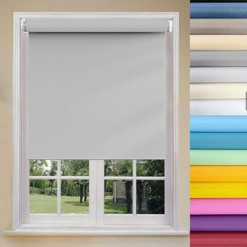 Tenda a Rullo per Finestre e Porte 85 x 170 cm Blackout, opaco, Protezione Solare Tenda Moderne per interni Kit di montaggio incluso per Decorazione La Casa, Grigio Chiaro
