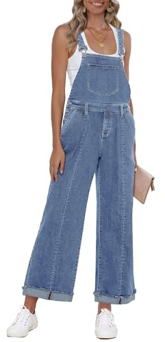 Roskiky Overall Damen Denim Loose Fit Wide Leg Bib Stretch Baggy Jeans Y2K Comfy Jumpsuit Damen Elegant