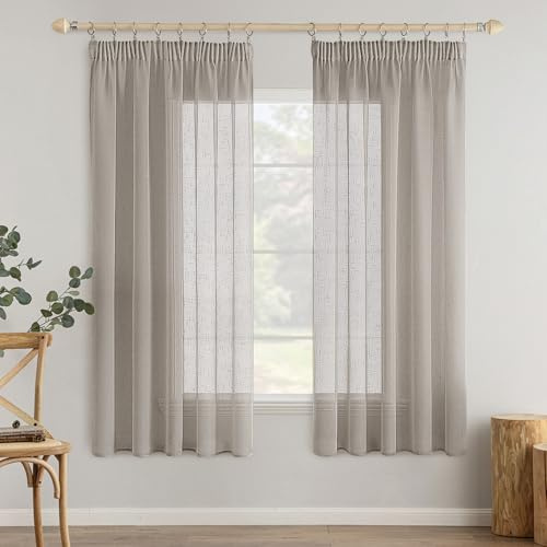 MIULEE Gardinen 2er Vorhang Leinenoptik Kräuselband 140x145cm Dunkelgrau | Leinenoptik Voile mit Kräuselband, lichtdurchlässig & blickdämpfend, einfach aufzuhängen für Wohn- und Schlafzimmer