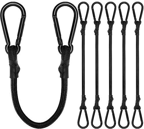 Spanngummi mit Karabiner, Expander mit Karabinerhaken 20cm, Gepäckspanner schwarz 6er Set, 100% Latex Gummispanner für Sonnensegel, Tarps, Garten, Fahrrad, Auto, Ladung