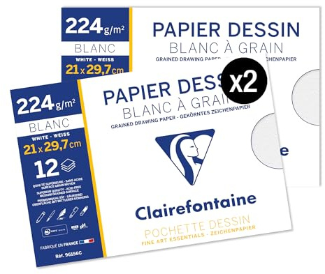 Clairefontaine 96156AMZC Lot 2 Pochettes Dessin à Grain A4 224g