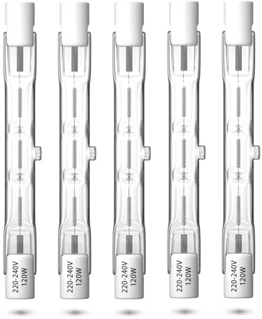 CucuGo 120W R7s Lampadine Alogene Lineare 78mm Dimmerabile Bianco Caldo 2800K, T3 J78 Tipo Doppia Testa Lampadina Alogena 230V 1885lm per Proiettori, Sicurezza, Luci del Paesaggio, Confezione da 5