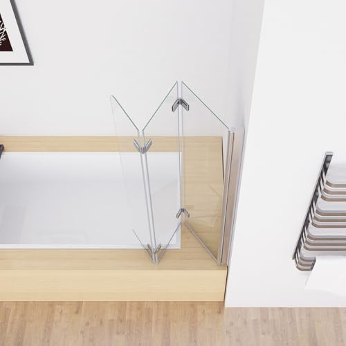MIQU Pannello doccia 100 x 140 cm per vasca da bagno doccia con 3 parti, parete pieghevole da 6 mm, vetro Nano ESG, orientabile, pieghevole, divisorio in vetro