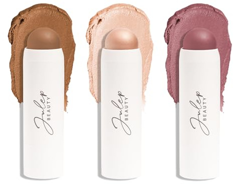 Julep -Trio colorato in barra 3 in 1 Skip the Brush per occhi, guance e labbra: malva spento, bronzo neutro e lucentezza trasparente