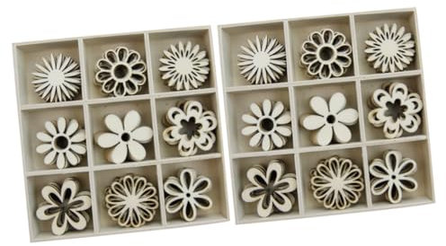SEWACC 2 Kartons à 45 Stück Bastelmaterial Aus Holz Blumenornamente Lichthausdekorationen Für Zu Hause Wohnaccessoires Kunsthandwerk-hochzeitstisch-streuung Heimdekoration Hölzern