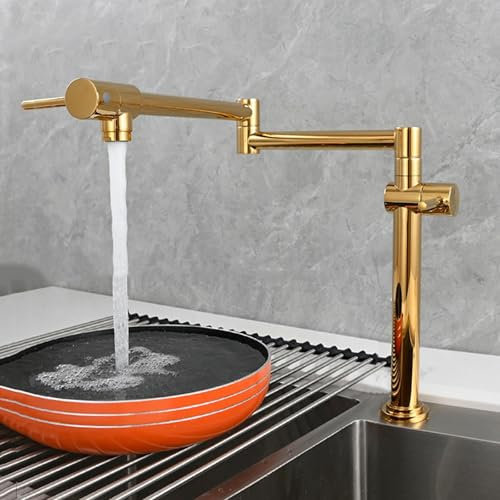 ZYCDP Wasserhahn Küche klappbar Spülenarmatur Küche Gold, Mischbatterie Küche Zweigriff Küchenarmatur Messing Armatur Küche Kaltwasser