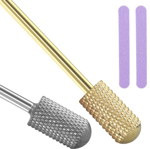 Set di 2 punte per fresa per unghie con 2 lima per unghie, testa tonda a cilindro, punte per fresa di sicurezza, punte cilindriche in metallo duro di alta qualità, punte lisce in metallo duro