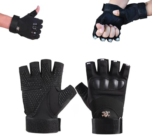 FASHION ITEM LED-ficklampa, vattentäta handskar för män, kvinnor och barn – handskar med ljus på fingertoppar, för fiske, camping, gör-det-själv och mer (vit, svart)