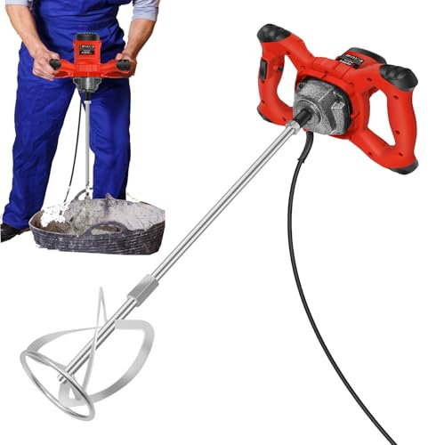 Paddle Mixer Concrete Mixer, Portable Concrete Cement Mixer Adjustable 6 Speed Paint Mixer - 2600W Paddle Drill Mixer Stirring Tool for Mortar Grouts Paint Cement Plaster Plastering, Red