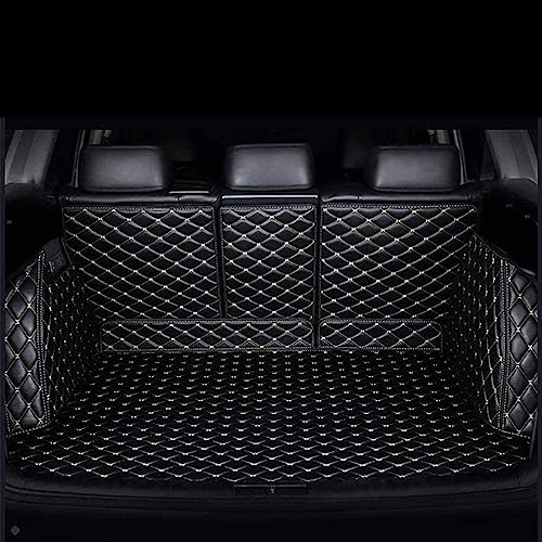 Auto Leder Kofferraummatte Für Volkswagen T-ROC Cabriolet, 2019-2024, Kofferraumwanne Wasserdicht Langlebig rutschfest Anti-Verschleiß，Leicht Zu Reinigen(Black beige)