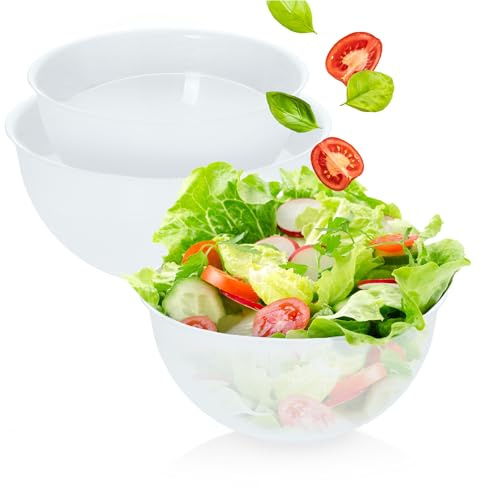 EDANTI Lot de 3 grands saladiers en plastique de 2 à 5 l - Idéal pour mélanger et servir - Transparent