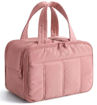 BAGSMART kulturbeutel Damen, Reise Kosmetiktasche Groß Kulturtasche | Makeup Taschen Organizer mit Griff für Reisen, wasserdichte Waschtasche, Dunkelrosa