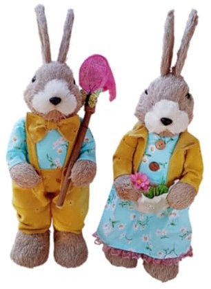 Harilla Figurita de de Paja de Pascua, 2 Piezas, Conejo Tejido, Figura de Conejo de Paja para el hogar