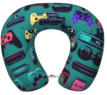 GaxfjRu Gaming Controller Patterns Print Cervical Neck Pillow, Premium Airplane Travel Essentials During Air Travel and Long Flights
