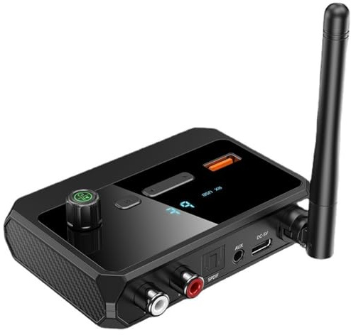 Swiixxer Bluetooth 5.3 Pantalla Digital Receptor Bluetooth Adaptador Coaxial de Fibra óPtica Compatible con Reproductor de MP3 en Disco U