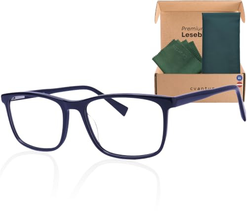 Cvantus Premium Lesebrille | Verschreibungsbrillen-Qualität - Hergestellt von Optikern | Blaulicht- und UV-Blocker, Entspiegelt | Quadratische Lesebrille Herren & Damen