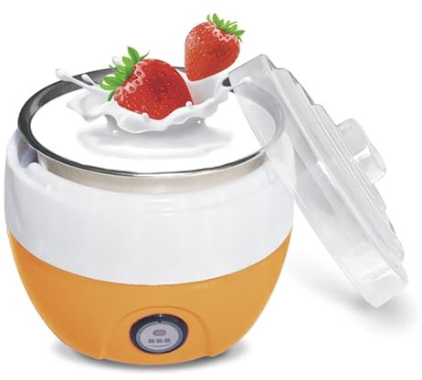 ZKBDBWTR Yogurtera Automática, Tarros Yogurtera Eléctrica con Recipiente Interior de Acero Inoxidable de 1 L, Fermentadora para el Hogar(Orange)