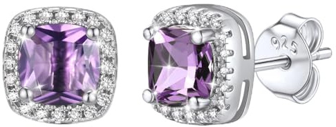 Bestyle Pendientes Mujer Plata de Ley 925 Hipoalergénicos Cuadrados | Piedra Nacimiento de 12 Meses Circonita Cúbica Elegante Joyas de Mujer Chica Madre Novia Amiga