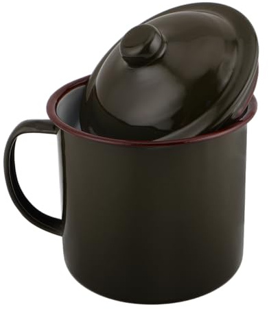 BESTonZON Enamel Mug with Lid Vintage Style Tea Cup for Camping Hiking and Travel Retro Water Cup for Home Kitchen Use Enamelware Colour May Vary