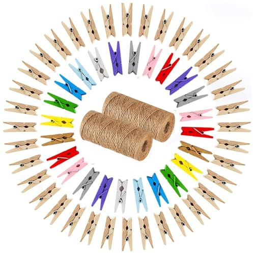 100 Stück Holzklammern Klein, 3.5CM, Mini Wäscheklammern Holz, Kleine Klammern für Fotos Aufhängen Fotoseil mit Klammern, Mini Holzklammern, für DIY-Dekoration,Fotowand, Postkarten, Briefen