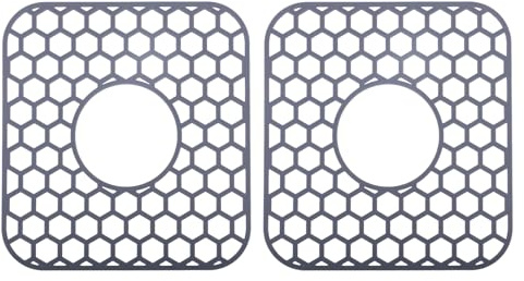 2pcs Sink Protectors for Kitchen, 12.4x11.5in Heat-Resistant Silicone Kitchen Sink Mat Honeycomb Drain Pads Dishwasher Safe for Bottom of Porcelain & Stainless Steel Basin Supplies (Grey)