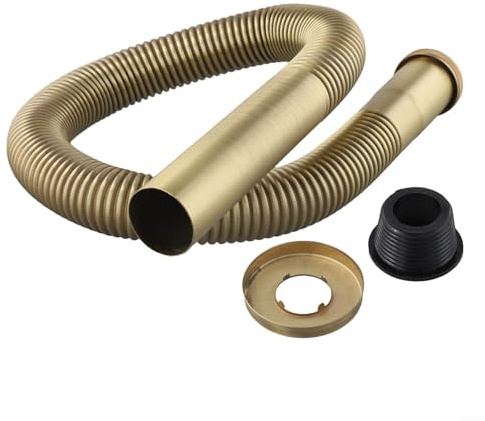 Brass Flexible Hose Siphon Sink Drain Pipe for Bathroom Kitchen Basin, Antique Brass 80cm Adjustable Tube Fits Standard Waste Systems, Easy Install Plumbing Fixture for Efficient Water Flow
