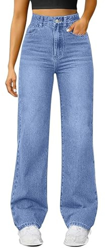 Wide Leg Jeans for Women UK Elasticated High Waist Flare Denim Trousers Baggy Stretch Straight Leg Jeans Loosefit Y2K Slim Fit Boyfriend Denim Pants Jeggers Streetwear with Pockets (Blue-c, M)