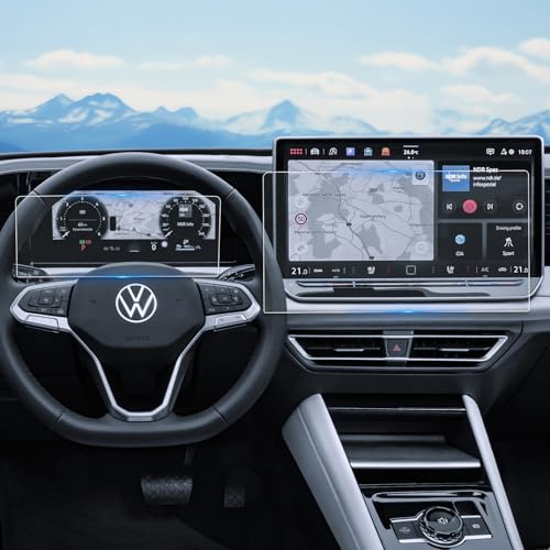 WEIPIN Film de protection 9H pour VW Ti-guan III 2024-2026 Navigation 12,9 pouces et cockpit numérique 10,25 pouces Universel pour VW Ti-guan MK 3 verre trempé anti-rayures Accessoires