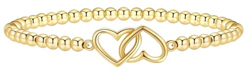 MOTIBACK Interlocking Heart Wave Bead Bracelet, 20cm Gold Beaded Bracelets for Womens Ladies Fashion Jewelry Gifts