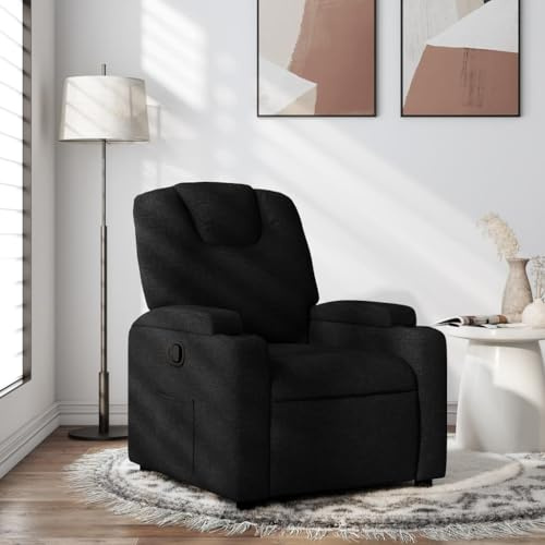 Yunovire Relaxfåtölj svart tyg, manuell liggfunktion, mugghållare, sidoficka, 110 kg bärkraft, för vardagsrum, sovrum, kontor, bekväm sittupplevelse, modern design