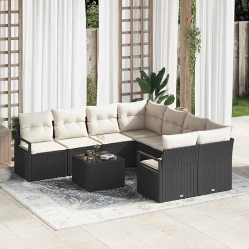Frdhee Lounge Set Eckbankgruppe,Garten-Sofa-Set 9 pcs Schwarz und Creme 55 x 55 x 37 cm,Relaxsofa für Veranden Hof und Poolränder
