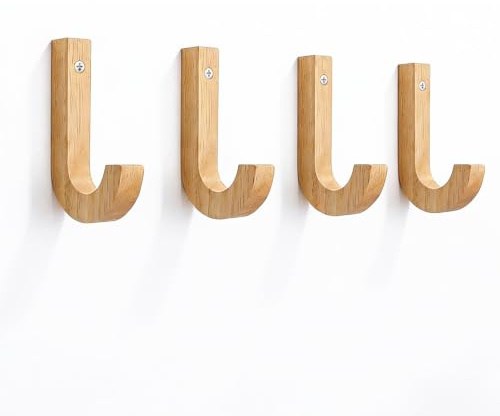 ANBOO Garderobenhaken Holz – 4er Set Kleiderhaken Wand aus Massivem Eichenholz Wandhaken Holz, J-Haken für Garderobe, Tür oder Akustikpaneele, inklusive Schrauben, Länge 12,5 cm, Modern & Stabil