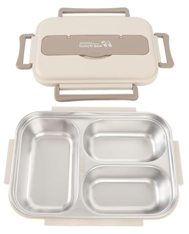 Walfront de Acero Inoxidable de 1000 Ml con Bolsa Aislante, Contenedor de Comida con 316 Compartimentos con Utensilios para el Trabajo, la Escuela, Cenar Fuera, Almacenamiento de Alimentos (Beige)