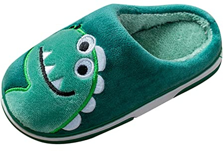 Generiska varma babytofflor och vinter och flickor tofflor platta mjuka lätta bekväma varma söta dinosaurier mönster tofflor 36 barn pojke, Grön, 35 EU